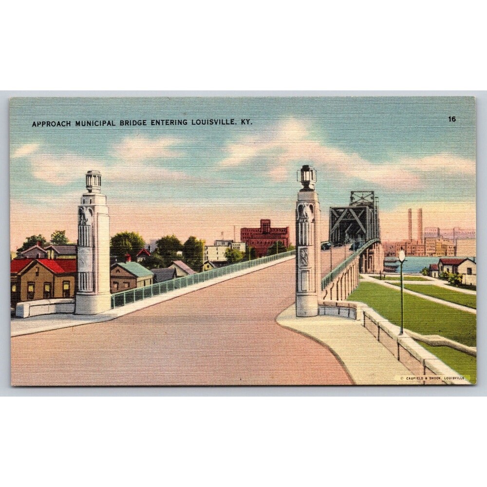 Approach Muncipal Bridge Entering Louisville KY Vintage Postcard Tichnor